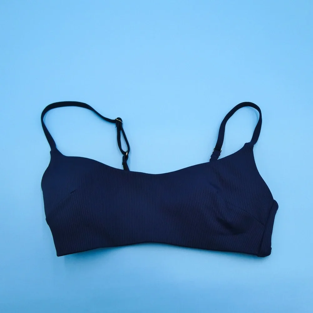 Victoria's Secret Bikini‎ Top Womens Small Ribbed Scoop Neck Navy Blue Nylon